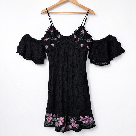 Lulumari Dresses & Skirts - Lulumari Babydoll Dress Womens Large Sheer Lace Overlay Floral Cottage Fairy